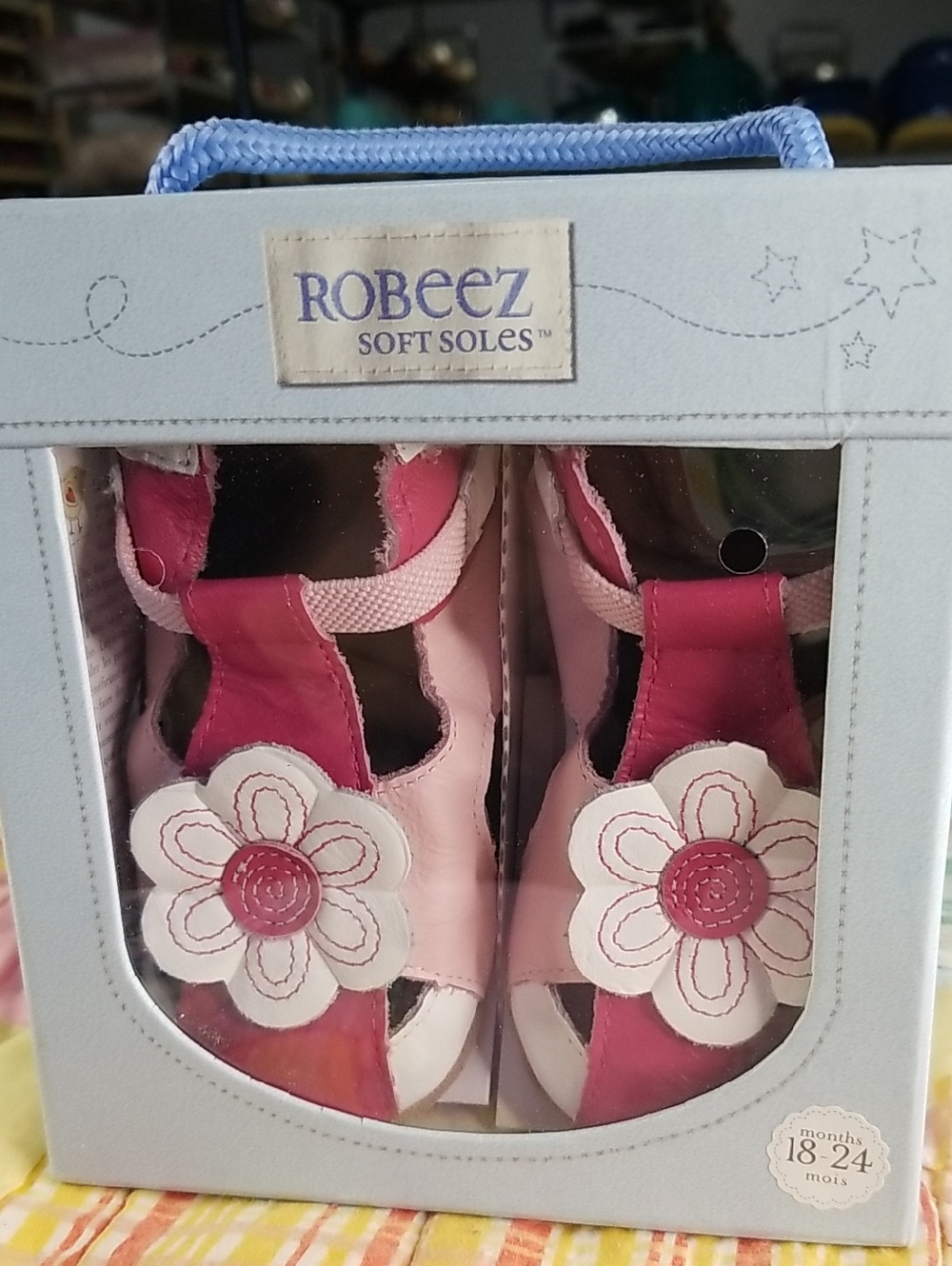Robeez Pink & White Leather Pediatrician recommended Soft Sole Sandals 18-24 M